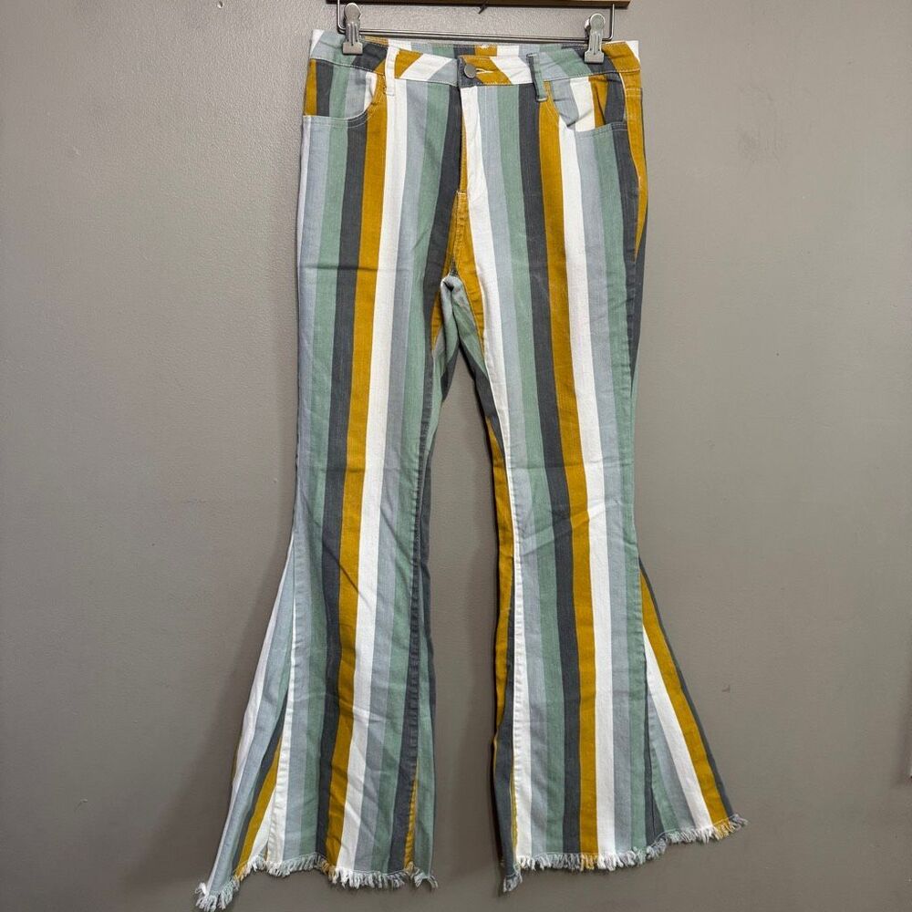 Saints & Hearts Jeans Striped Flare Bell Bottom Stretch Women size large